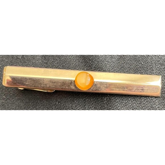 vintage Swank tie clip bar clasp round acrylic yellow gold gold tone signed - Picture 1 of 4